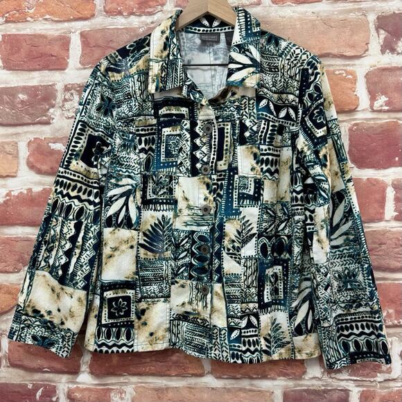 Chicos Additions Shirt Jacket Women's L Boho Tribal Artsy Patchwork Casual Top - Picture 6 of 8
